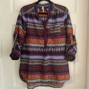 Live 4 Truth‎ Colorful Half Button Collarless Patterned Tunic Large/L A
